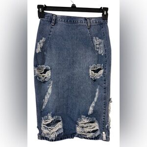 One Teaspoon Blue Distressed Pencil Skirt